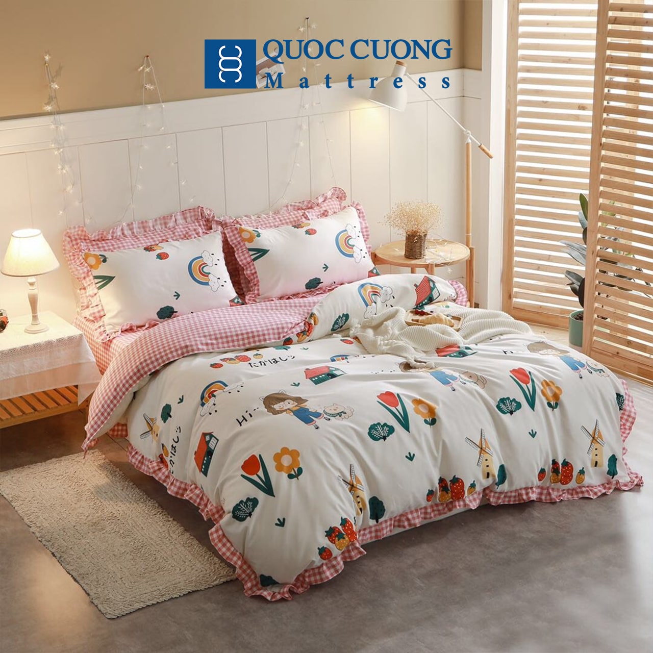 Bộ Chăn Ga Gối Cotton 3D Họa Tiết Hoạt Hình Dùng 2 Mặt Nhiều Màu Đa Dạng -  Đệm Quốc Cường